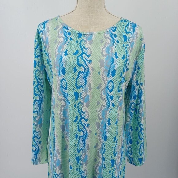 Jean-Pierre Klifa Snakeskin Print Sheath Dress Blue & Green Women's XXL Preppy - Picture 3 of 10